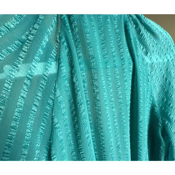 Ramy Brook Textured Mini Smocked Drop Waist Long Sleeve V-neck Dress Teal Size M - Picture 7 of 11